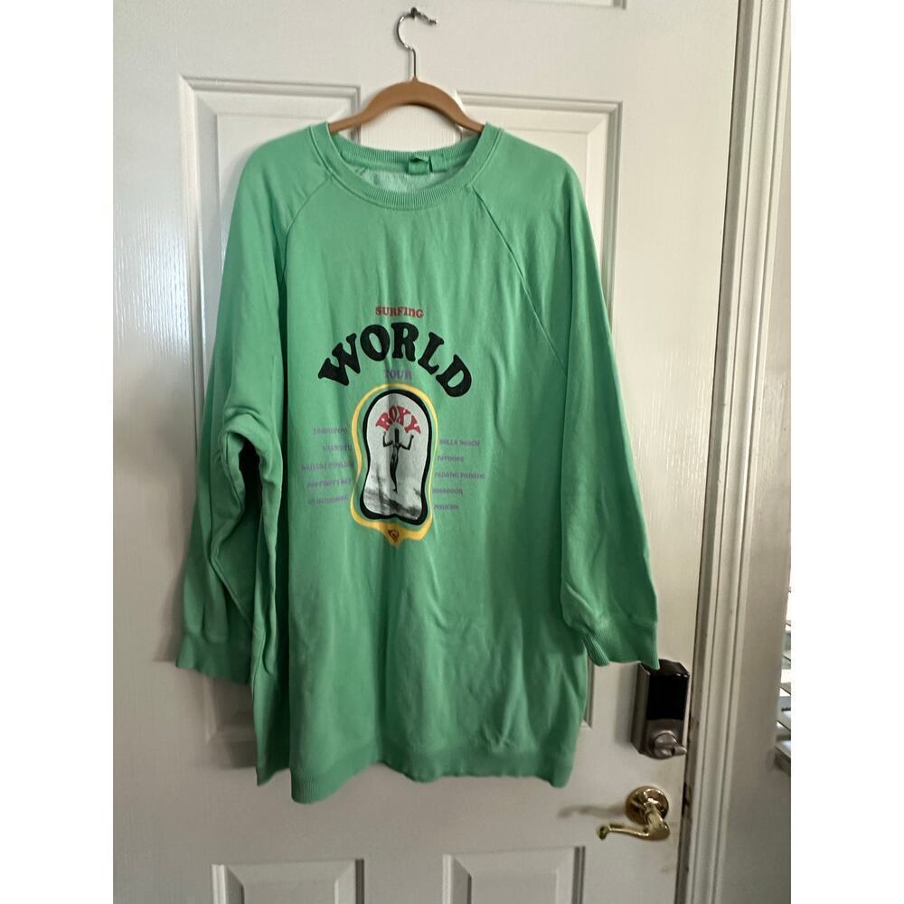 ROXY Women's Green Crew Neck Breaking Waves Sweatshirt Size XXL - Picture 4 of 8
